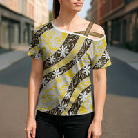 Rearea Tahiti Tiare Monstera Cross Shoulder Shirt Polynesian Pattern Curve Style - Polynesian Pride