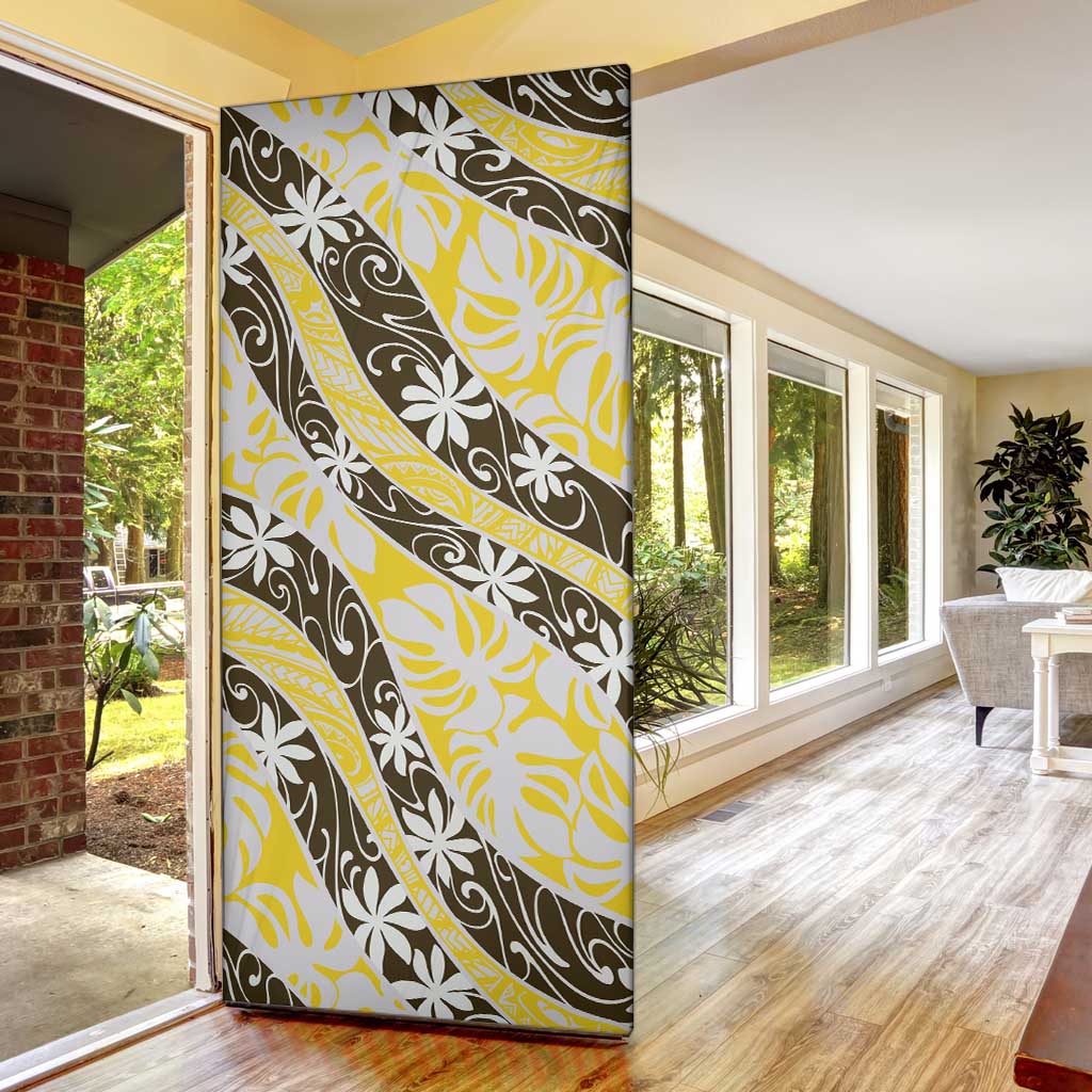 Rearea Tahiti Tiare Monstera Door Cover Polynesian Pattern Curve Style - Polynesian Pride