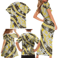 Rearea Tahiti Tiare Monstera Family Matching Short Sleeve Bodycon Dress and Hawaiian Shirt Polynesian Pattern Curve Style - Polynesian Pride