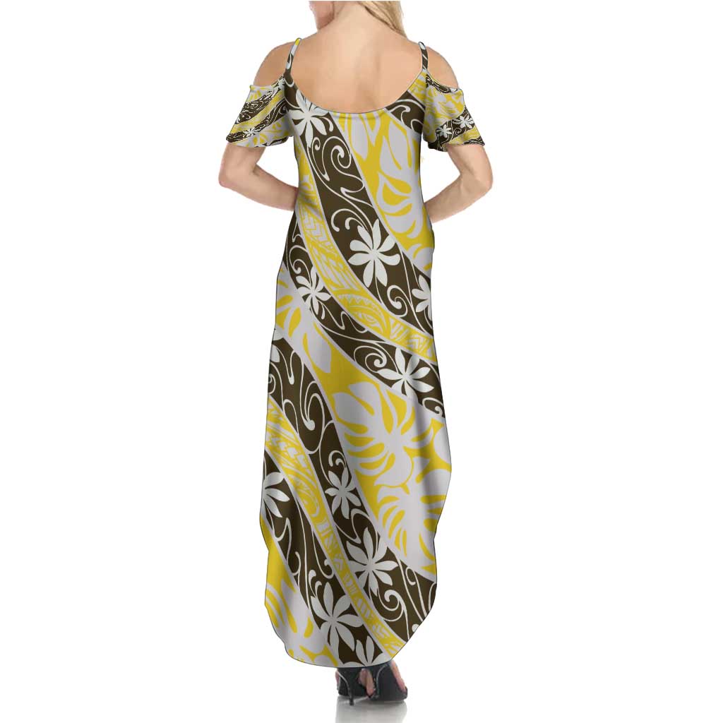 Rearea Tahiti Tiare Monstera Family Matching Summer Maxi Dress and Hawaiian Shirt Polynesian Pattern Curve Style - Polynesian Pride