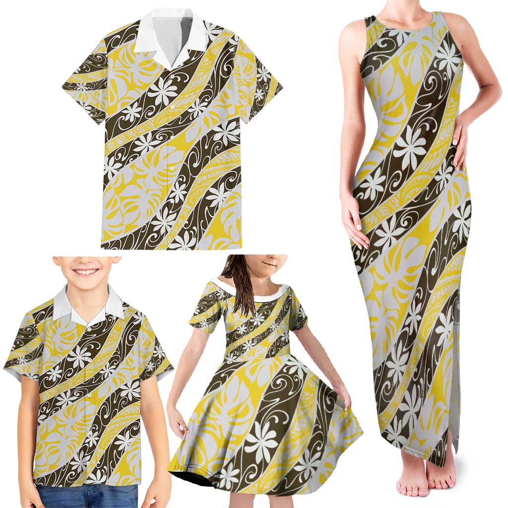 Rearea Tahiti Tiare Monstera Family Matching Tank Maxi Dress and Hawaiian Shirt Polynesian Pattern Curve Style - Polynesian Pride