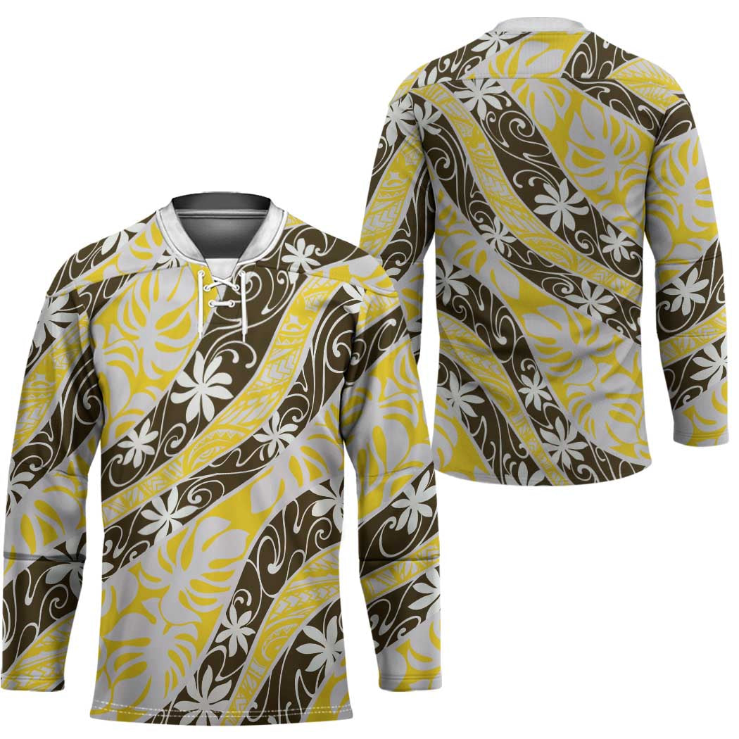 Rearea Tahiti Tiare Monstera Hockey Jersey Polynesian Pattern Curve Style - Polynesian Pride
