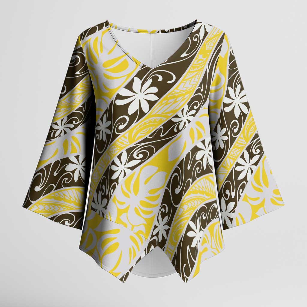 Rearea Tahiti Tiare Monstera Kimono Sleeve Blouse Polynesian Pattern Curve Style - Polynesian Pride