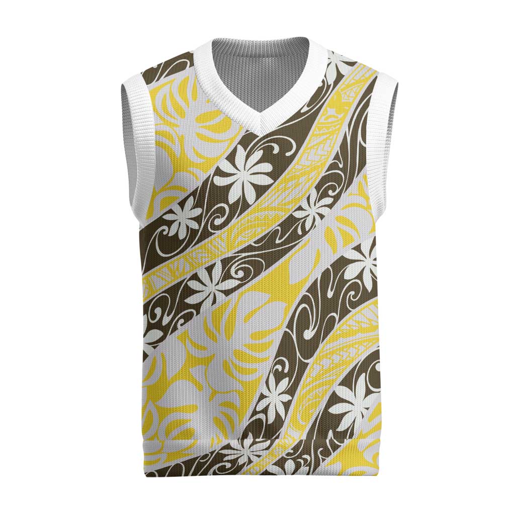 Rearea Tahiti Tiare Monstera Christmas Knitted V-Neck Vest Polynesian Pattern Curve Style - Polynesian Pride