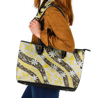 Rearea Tahiti Tiare Monstera Leather Tote Bag Polynesian Pattern Curve Style - Polynesian Pride