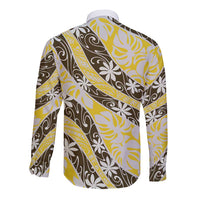 Rearea Tahiti Tiare Monstera Long Sleeve Button Shirt Polynesian Pattern Curve Style - Polynesian Pride