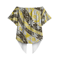 Rearea Tahiti Tiare Monstera Off Shoulder Wrap Waist Top Polynesian Pattern Curve Style LT01 - Polynesian Pride