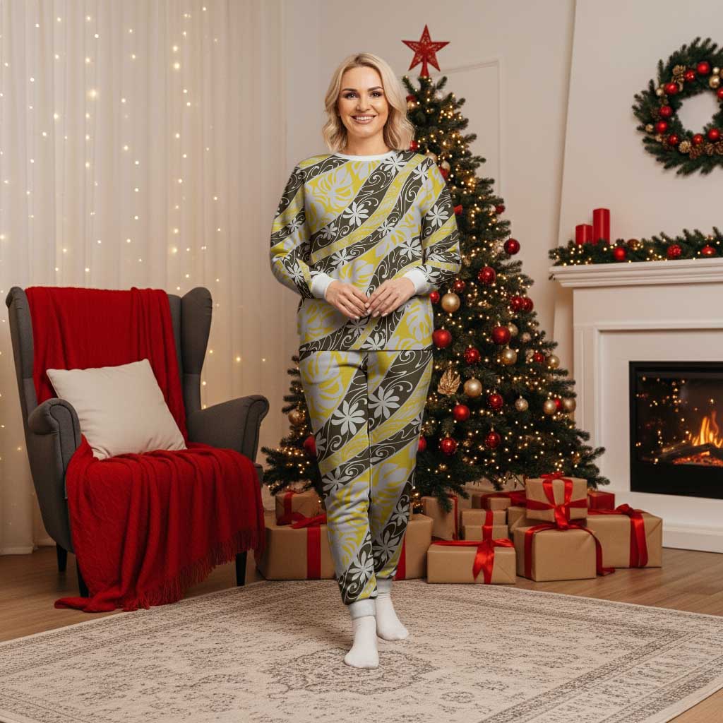 Rearea Tahiti Tiare Monstera Christmas Pajama Set Polynesian Pattern Curve Style - Polynesian Pride