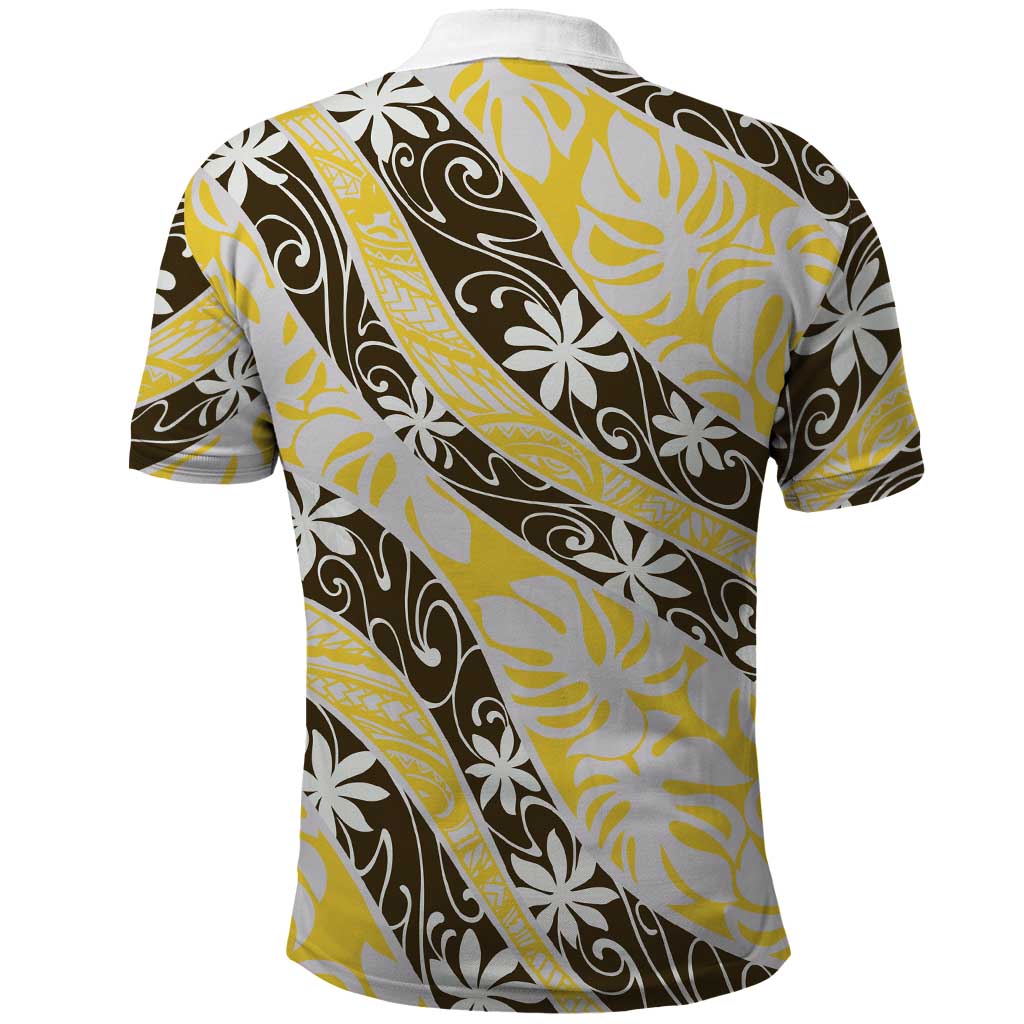 Rearea Tahiti Tiare Monstera Polo Shirt Polynesian Pattern Curve Style - Polynesian Pride