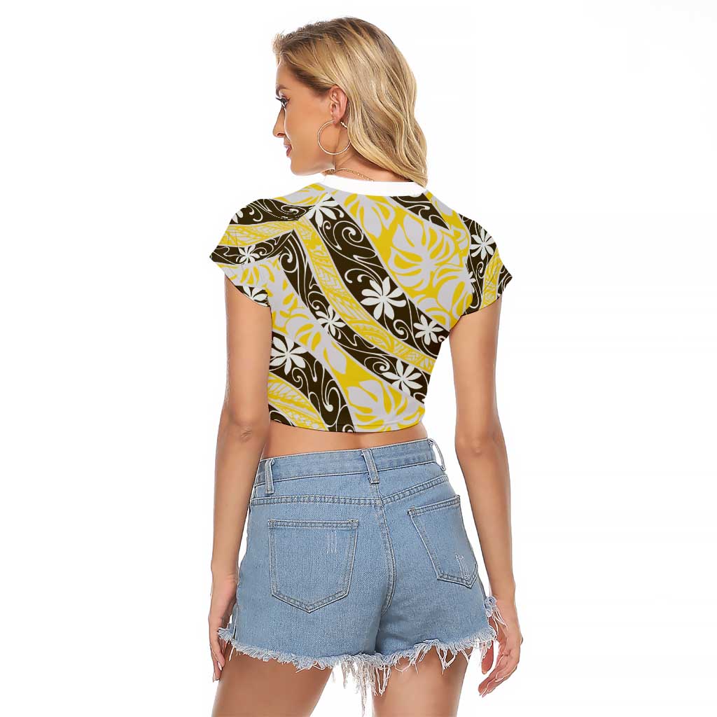 Rearea Tahiti Tiare Monstera Raglan Cropped T Shirt Polynesian Pattern Curve Style - Polynesian Pride