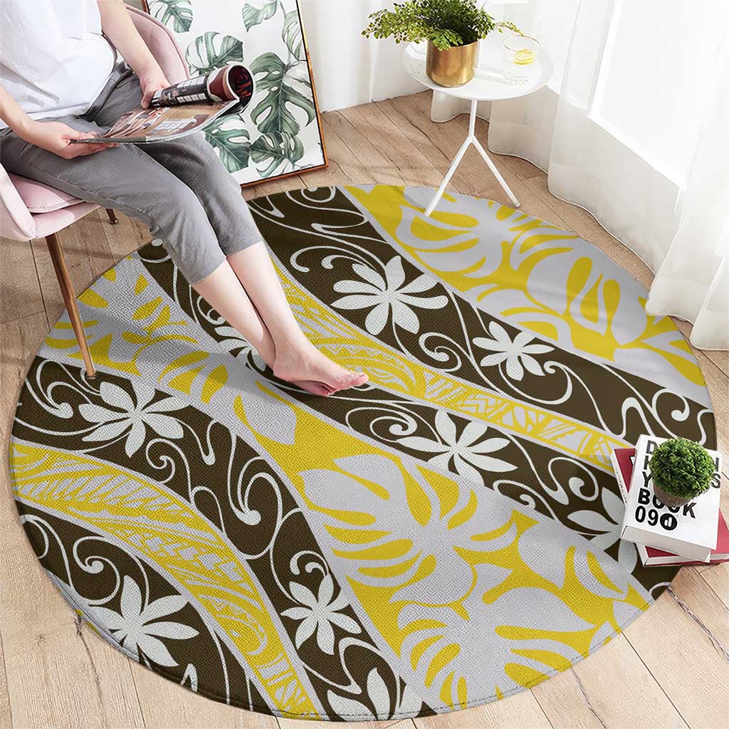 Rearea Tahiti Tiare Monstera Round Carpet Polynesian Pattern Curve Style - Polynesian Pride