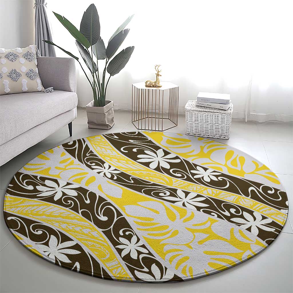 Rearea Tahiti Tiare Monstera Round Carpet Polynesian Pattern Curve Style - Polynesian Pride