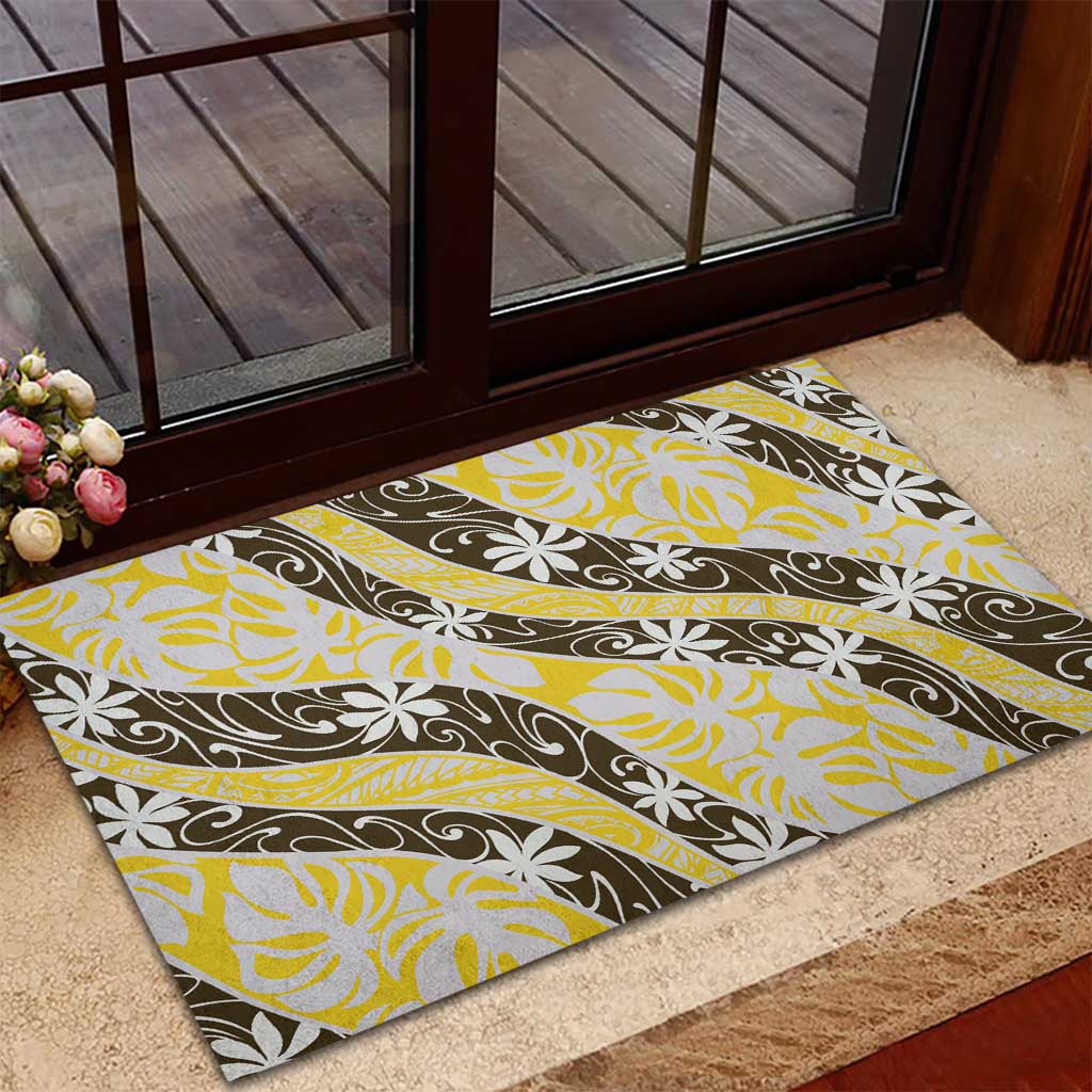Rearea Tahiti Tiare Monstera Rubber Doormat Polynesian Pattern Curve Style - Polynesian Pride