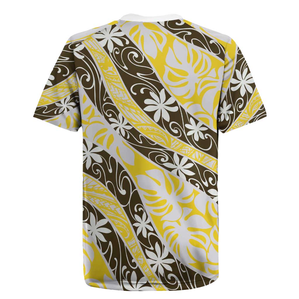 Rearea Tahiti Tiare Monstera Rugby Jersey Polynesian Pattern Curve Style - Polynesian Pride