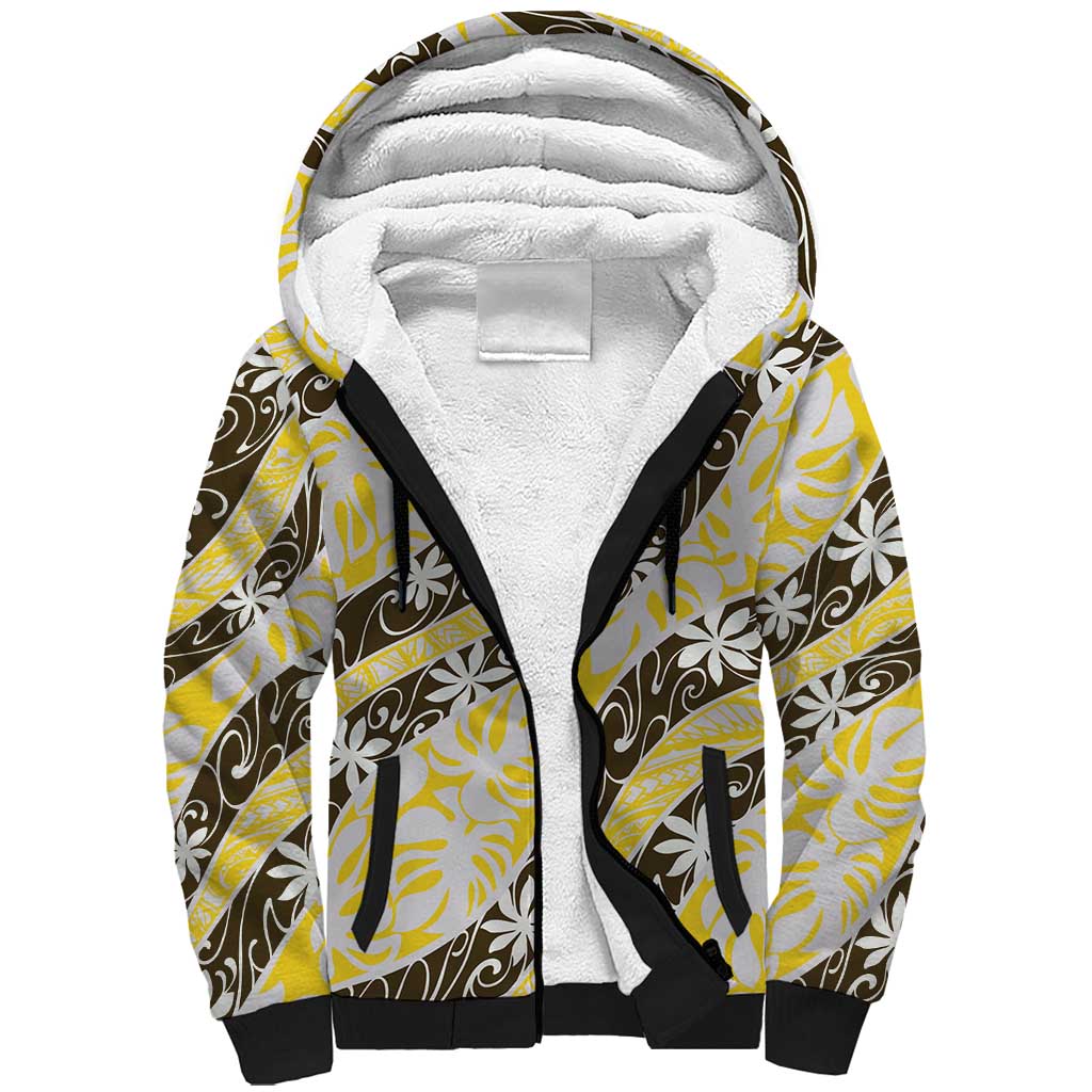 Rearea Tahiti Tiare Monstera Sherpa Hoodie Polynesian Pattern Curve Style - Polynesian Pride