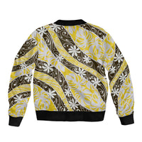 Rearea Tahiti Tiare Monstera Sleeve Zip Bomber Jacket Polynesian Pattern Curve Style - Polynesian Pride