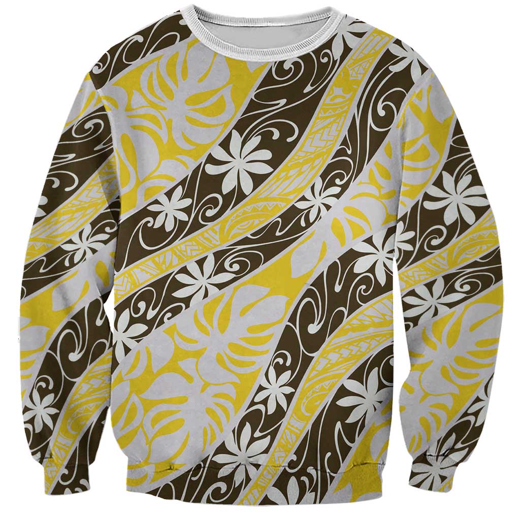 Rearea Tahiti Tiare Monstera Sweatshirt Polynesian Pattern Curve Style - Polynesian Pride