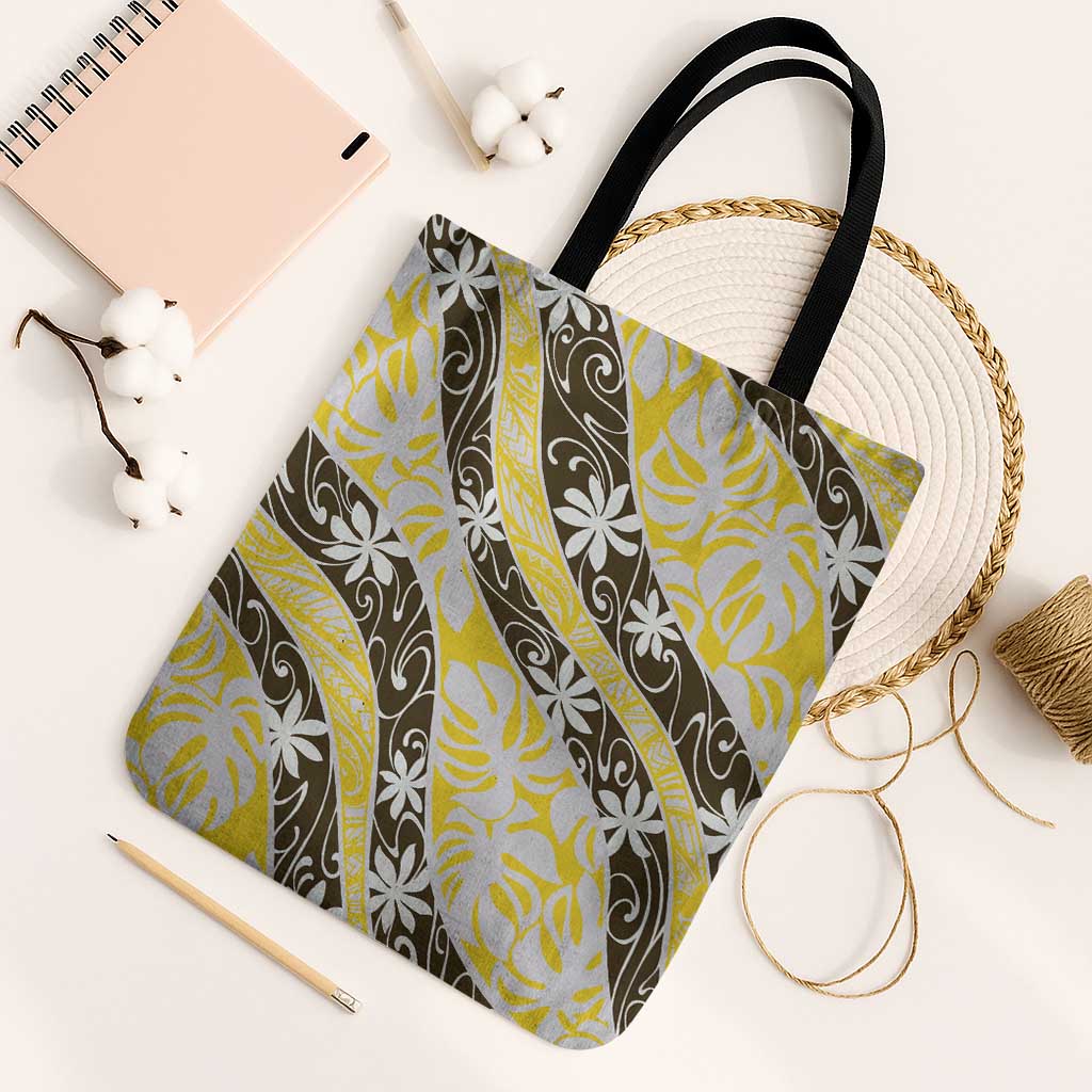 Rearea Tahiti Tiare Monstera Tote Bag Polynesian Pattern Curve Style - Polynesian Pride