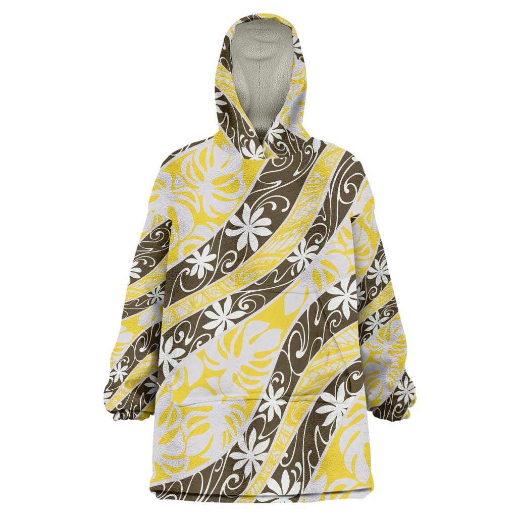 Rearea Tahiti Tiare Monstera Wearable Blanket Hoodie Polynesian Pattern Curve Style - Polynesian Pride