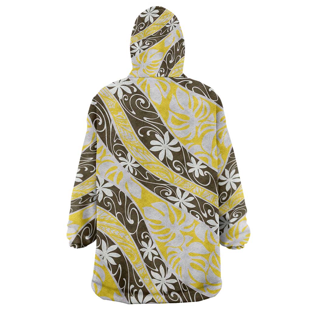 Rearea Tahiti Tiare Monstera Wearable Blanket Hoodie Polynesian Pattern Curve Style - Polynesian Pride