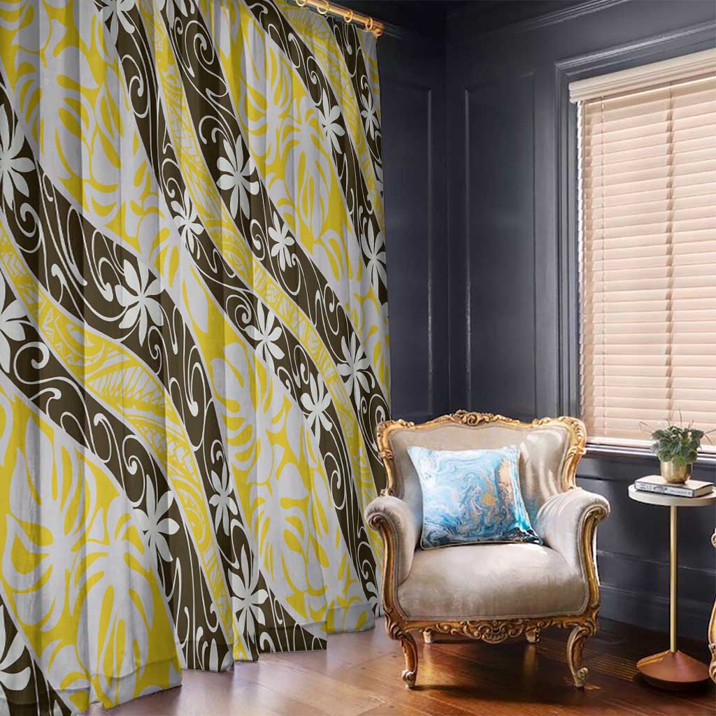 Rearea Tahiti Tiare Monstera Window Curtain Polynesian Pattern Curve Style - Polynesian Pride
