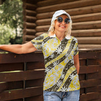 Rearea Tahiti Tiare Monstera Women Polo Shirt Polynesian Pattern Curve Style - Polynesian Pride