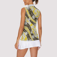 Rearea Tahiti Tiare Monstera Women Sleeveless Polo Shirt Polynesian Pattern Curve Style - Polynesian Pride