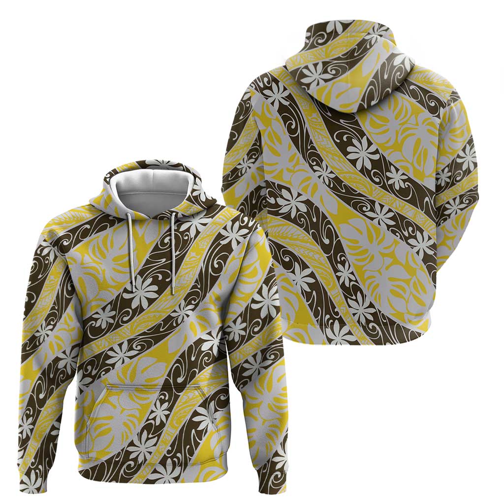 Rearea Tahiti Tiare Monstera Zip Hoodie Polynesian Pattern Curve Style - Polynesian Pride