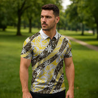 Rearea Tahiti Tiare Monstera Zipper Polo Shirt Polynesian Pattern Curve Style - Polynesian Pride