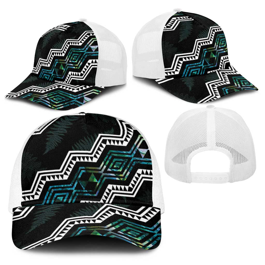 Taniko Aotearoa Mix Paua Shell Baseball Net Cap Niho Taniwha Turquoise Glitter - Polynesian Pride