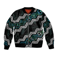Personalised Taniko Aotearoa Mix Paua Shell Bomber Jacket Niho Taniwha Turquoise Glitter LT01 Unisex Turquoise - Polynesian Pride