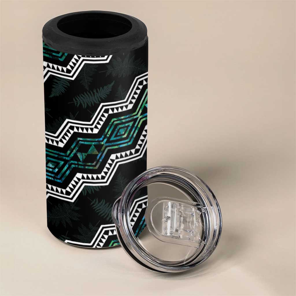 Personalised Taniko Aotearoa Mix Paua Shell 4 in 1 Can Cooler Tumbler Niho Taniwha Turquoise Glitter