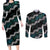 Personalised Taniko Aotearoa Mix Paua Shell Couples Matching Long Sleeve Bodycon Dress and Long Sleeve Button Shirt Niho Taniwha Turquoise Glitter