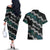 Personalised Taniko Aotearoa Mix Paua Shell Couples Matching Off The Shoulder Long Sleeve Dress and Hawaiian Shirt Niho Taniwha Turquoise Glitter