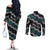 Personalised Taniko Aotearoa Mix Paua Shell Couples Matching Off The Shoulder Long Sleeve Dress and Long Sleeve Button Shirt Niho Taniwha Turquoise Glitter