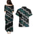 Personalised Taniko Aotearoa Mix Paua Shell Couples Matching Puletasi and Hawaiian Shirt Niho Taniwha Turquoise Glitter