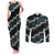 Personalised Taniko Aotearoa Mix Paua Shell Couples Matching Tank Maxi Dress and Long Sleeve Button Shirt Niho Taniwha Turquoise Glitter