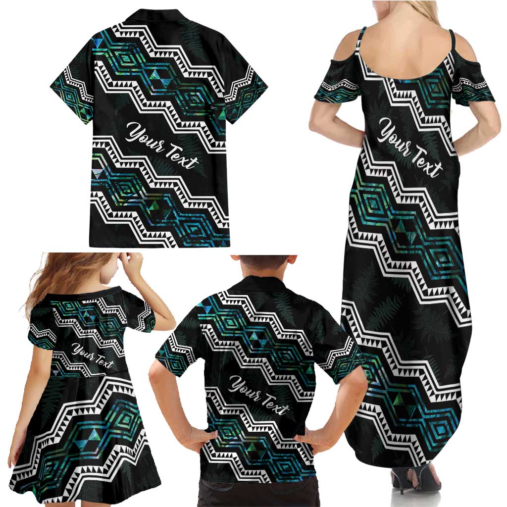 Personalised Taniko Aotearoa Mix Paua Shell Family Matching Summer Maxi Dress and Hawaiian Shirt Niho Taniwha Turquoise Glitter