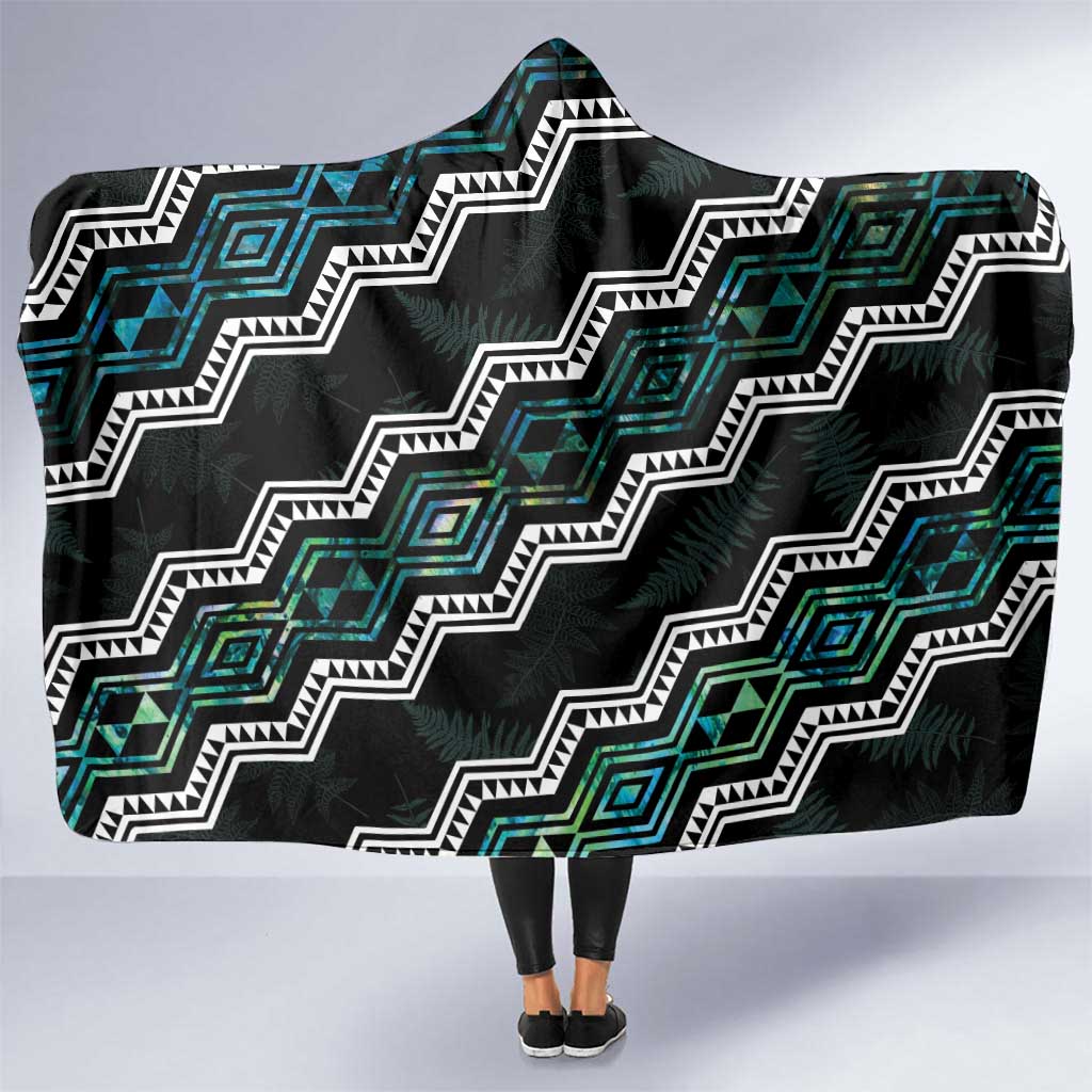 Personalised Taniko Aotearoa Mix Paua Shell Hooded Blanket Niho Taniwha Turquoise Glitter