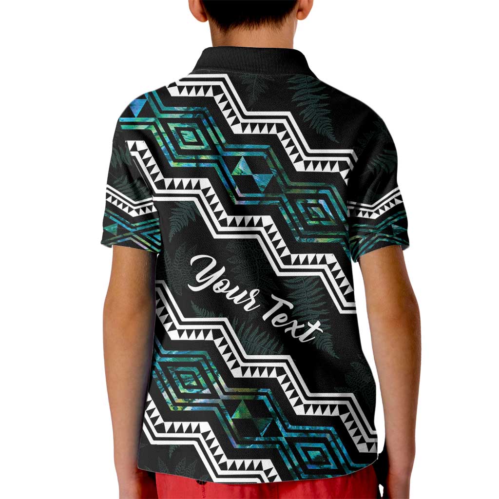 Personalised Taniko Aotearoa Mix Paua Shell Kid Polo Shirt Niho Taniwha Turquoise Glitter