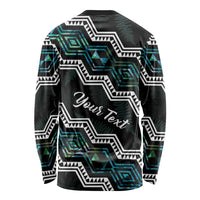 Personalised Taniko Aotearoa Mix Paua Shell Long Sleeve Shirt Niho Taniwha Turquoise Glitter