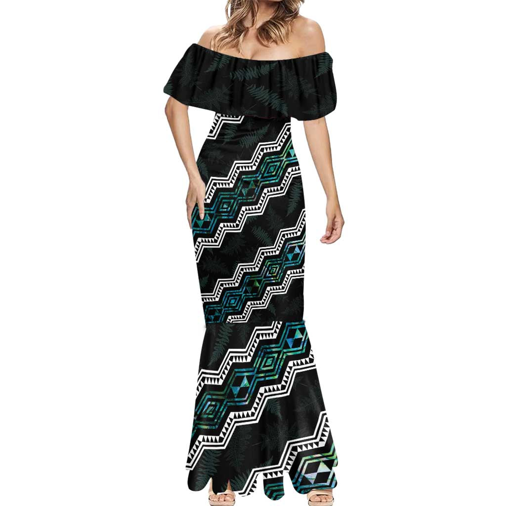 Personalised Taniko Aotearoa Mix Paua Shell Mermaid Dress Niho Taniwha Turquoise Glitter LT01 - Polynesian Pride