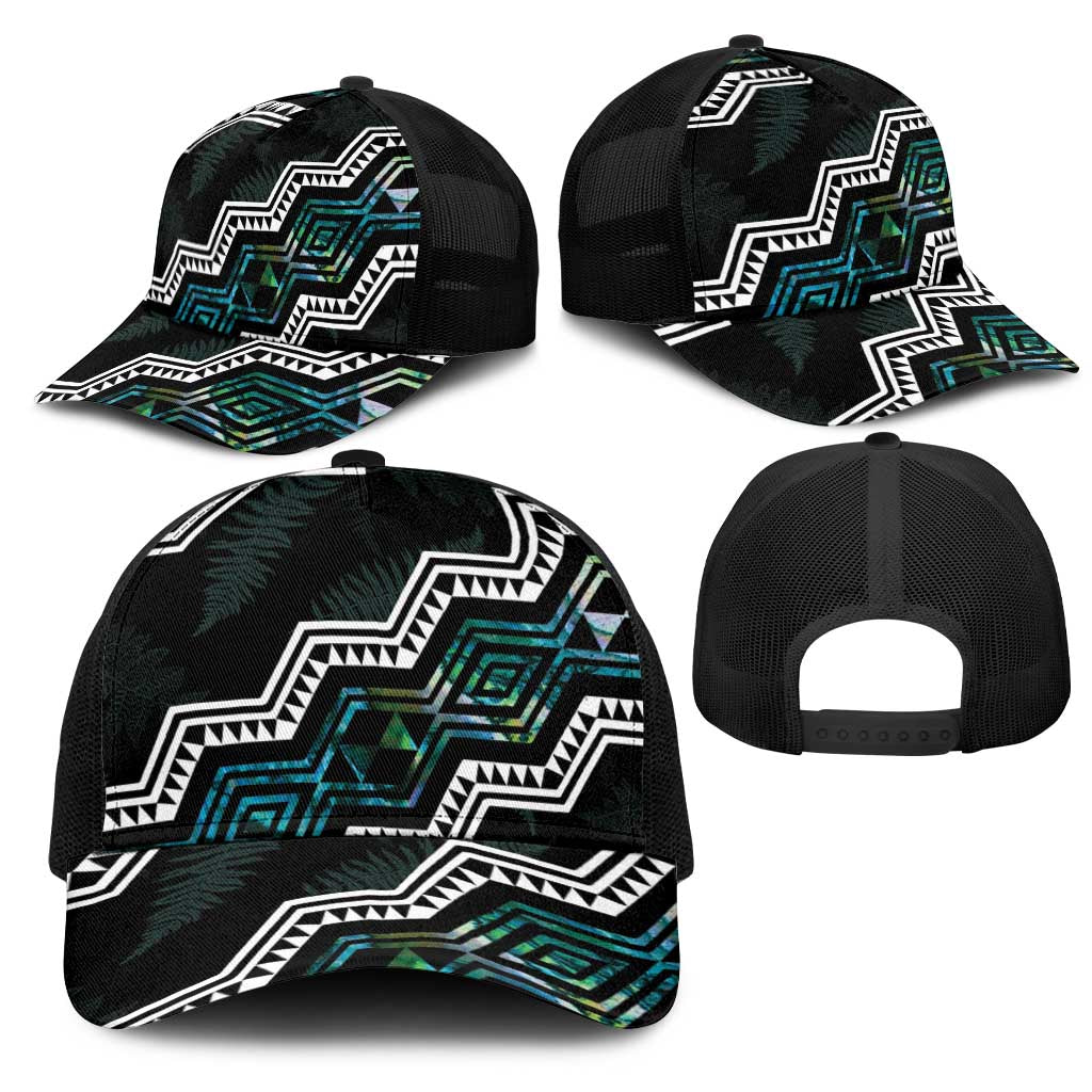 Taniko Aotearoa Mix Paua Shell Mesh Trucker Cap Niho Taniwha Turquoise Glitter - Polynesian Pride