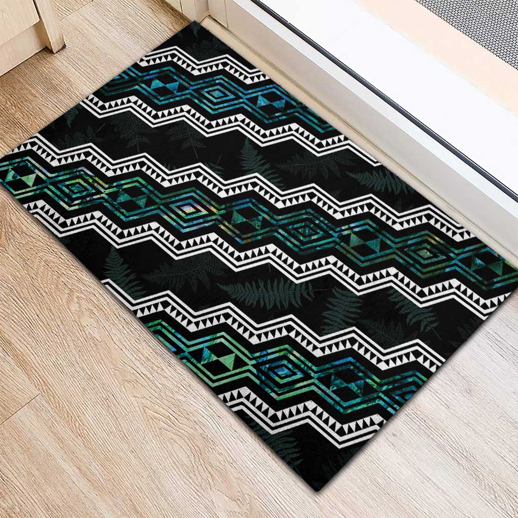 Personalised Taniko Aotearoa Mix Paua Shell Rubber Doormat Niho Taniwha Turquoise Glitter