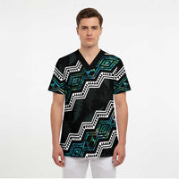 Personalised Taniko Aotearoa Mix Paua Shell Scrub Top Niho Taniwha Turquoise Glitter - Polynesian Pride