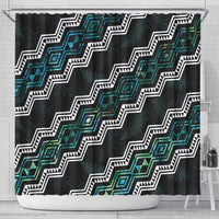 Personalised Taniko Aotearoa Mix Paua Shell Shower Curtain Niho Taniwha Turquoise Glitter