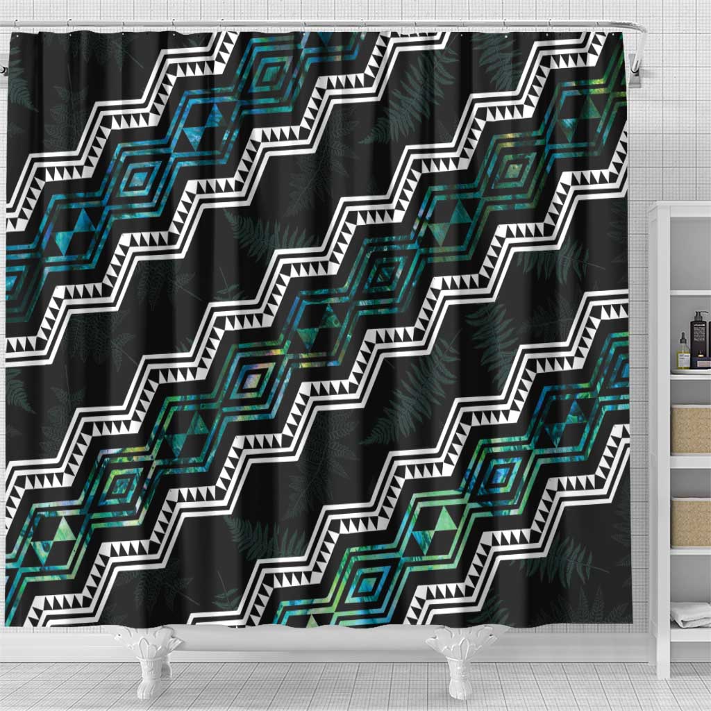 Personalised Taniko Aotearoa Mix Paua Shell Shower Curtain Niho Taniwha Turquoise Glitter