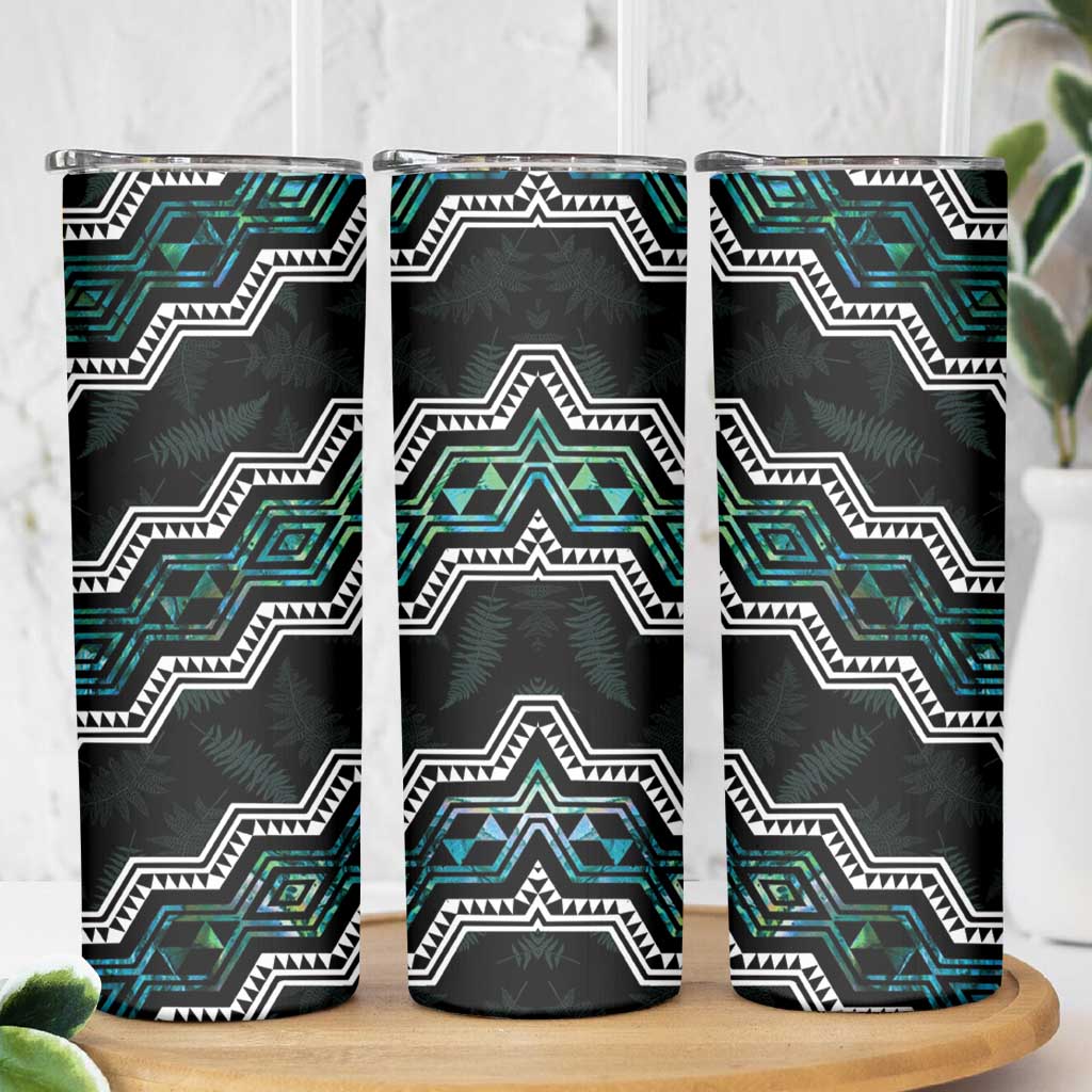 Personalised Taniko Aotearoa Mix Paua Shell Skinny Tumbler Niho Taniwha Turquoise Glitter