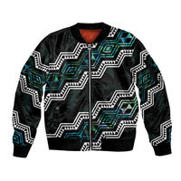 Personalised Taniko Aotearoa Mix Paua Shell Sleeve Zip Bomber Jacket Niho Taniwha Turquoise Glitter LT01 Unisex Turquoise - Polynesian Pride
