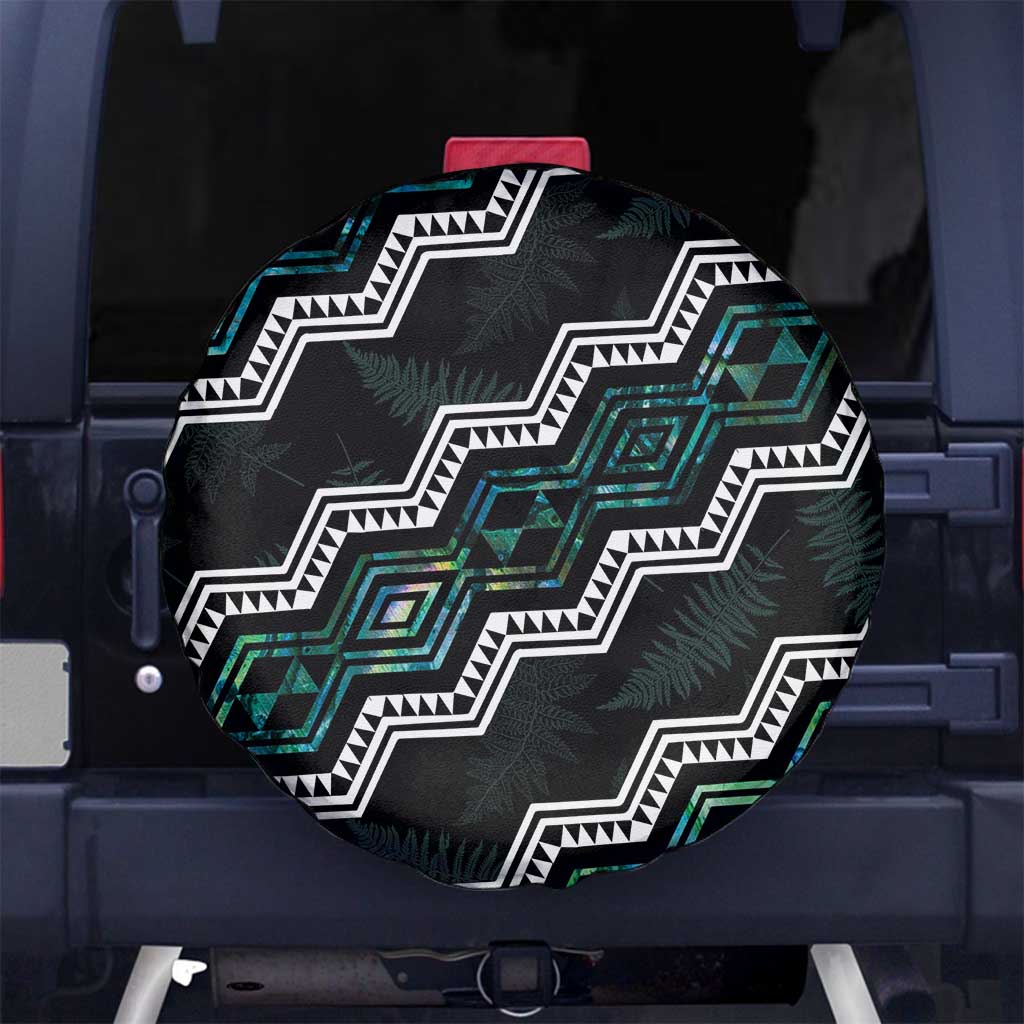 Personalised Taniko Aotearoa Mix Paua Shell Spare Tire Cover Niho Taniwha Turquoise Glitter